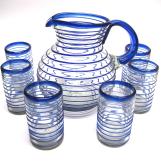  / Cobalt Blue Spiral 120 oz Pitcher and 6 Drinking Glasses set